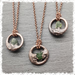 CZECH MOLDAVITE PENDANT | Crystal Jewelry, Healing Crystal Necklace, Moldavite Jewelry, Wiccan Jewelry, Copper Jewelry, Meteorite,