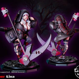 Reaper Lina - 32mm -  Resin Print, Waifu, Anime Figure, Gaz Minis, Garage Kit, Fantasy Miniatures, DnD Miniatures, display Pinup, nsfw,