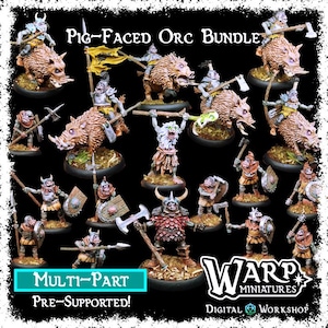 3D-geprinte miniatuurorks met varkensgezicht met sjamaan, horde-troepen zwijnenrijders | Warpminiaturen, Oldhammer Fantasy Minis voor DnD en Wargaming