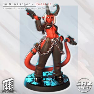 Oni Gunslinger - Redshot - 32mm/55mm -  Gaz Minis, 3D Printed, Waifu, Anime Figure, Garage Kit, Fantasy, DnD Miniatures, Display Pinup, nsfw