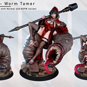 Worm Tamer Shae Haren - 32mm/75mm -  Resin Print, Waifu, Gaz Minis, Anime Figure, Garage Kit, Fantasy, DnD Miniatures, Display Pinup, nsfw