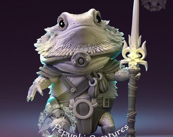 Bearded Dragon Warrior, Tabletop or Display, Resin Print, TTRPG, Pepunki, DnD Miniatures, Anime Figure, Garage Kit, Fantasy, Model Painting