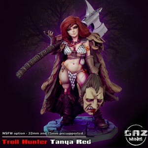 Troll Hunter Tanya Red - 32mm/75mm - Gaz Minis, Resin Print, Waifu, Garage Kit, DnD Miniatures, Display Pinup, nsfw, Model Painting