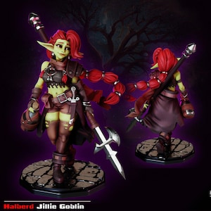 Jillie Goblin Halberd Wielder - 32mm/75mm -  Resin Print, Gaz Minis, Waifu, Anime Figure, Garage Kit, DnD Miniatures, Display Pinup, nsfw,