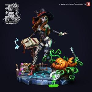 Hazel the Pumpkin Witch 54mm/75mm,  Resin Print, Waifu, Anime Figure, Garage Kit, Fantasy Miniatures, DnD Miniatures, display Pinup, nsfw