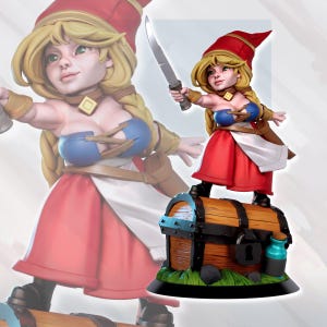 Gnome Treasure Hunter, 32mm/75mm, 3D Printed, Gaz Minis, Anime Figure, Garage Kit, Fantasy, DnD Miniatures, Display Pinup, nsfw, Model Paint