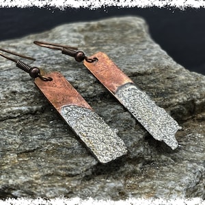 COPPER & SILVER Earrings, Brushed Silver Earrings, Minimalist Jewelry, Copper Jewelry, Abstract Silver Earrings, Bar Dangle Earrings