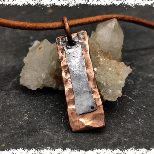 HAMMERED COPPER & STEEL - Industrial Necklace, Steampunk Necklace, Masculine Jewelry,  Steel Sculpture, Masculine Necklace, Minimalist