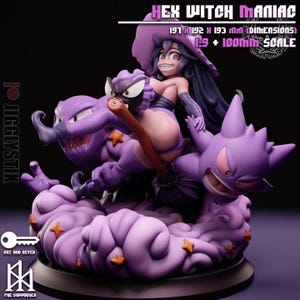 Hex Witch Maniac - Display Model - Jigglystix, Resin Print, Waifu, Garage Kit, DnD Miniatures, Display Pinup, nsfw, Model