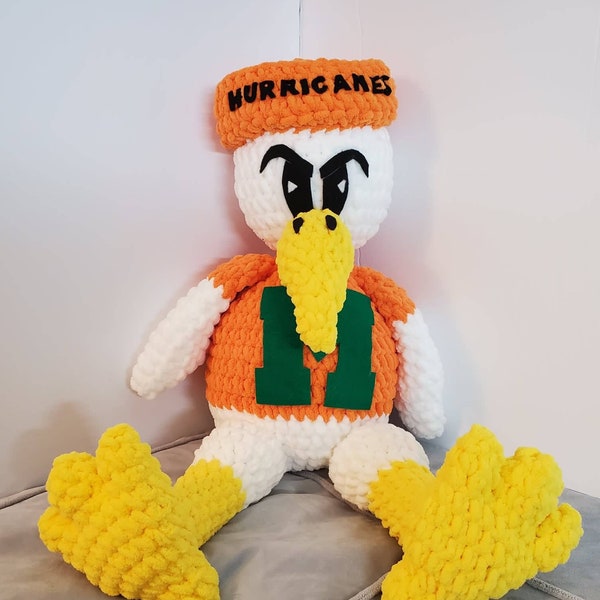 Miami Hurricanes Mascot Pattern, Plush Ibis, crochet Ibis