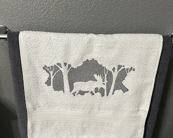 Moose Embossed Machine Embroidered Towel