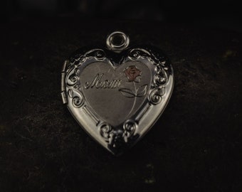925 Floral Heart Design "Mom" Locket Pendant | Sterling Silver Heart Mom Locket Pendant | Vintage Heart Locket Pendant | H-0.8 in.