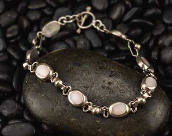 Silver Bracelet Round with Pink Quartz Sterling Silver 935 in a kraft gift box with an Extra Free Gift.