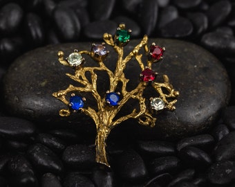 Vintage Gold Plated Tree Brooch Pin | Multi-stone Brooch Pin | Brooch Pin for her FREE SHIPPING!