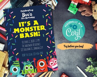 DIY Monster Birthday Invitation 5x7in, Monster Party, Monster Theme, Monster Invitation, Monster Invites, Monster Printable Birthday Invite