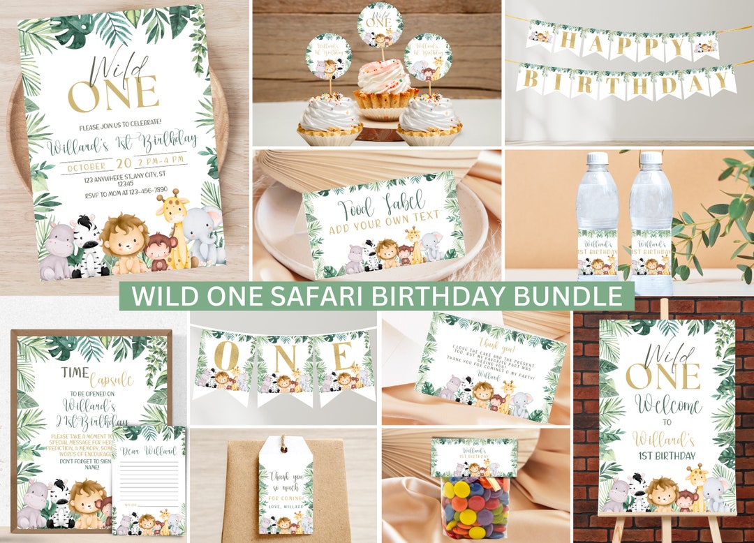Wild One Safari First Birthday Party Bundle Safari Animals - Etsy