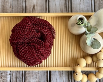 Burgundy Authentic African Exfoliating Bath Sponge, Net Washcloth