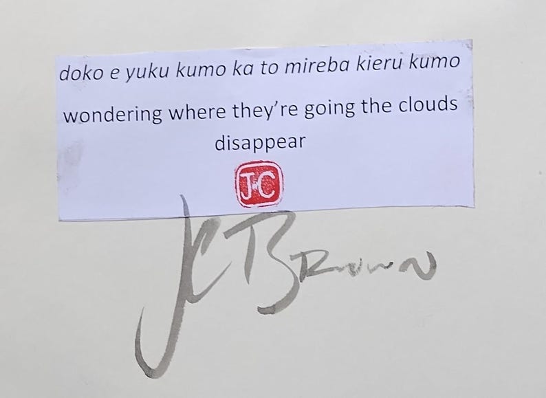 Hand-brushed Japanese Senryū Poem With Clouds and Grass Illustration ...