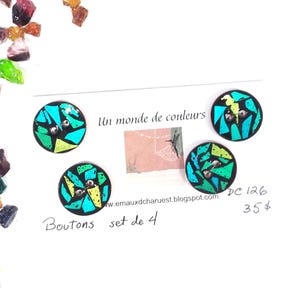 Buttons, set of 4 buttons, buttons, set of 4 buttons, round buttons, multi-colored buttons, sewing accessories