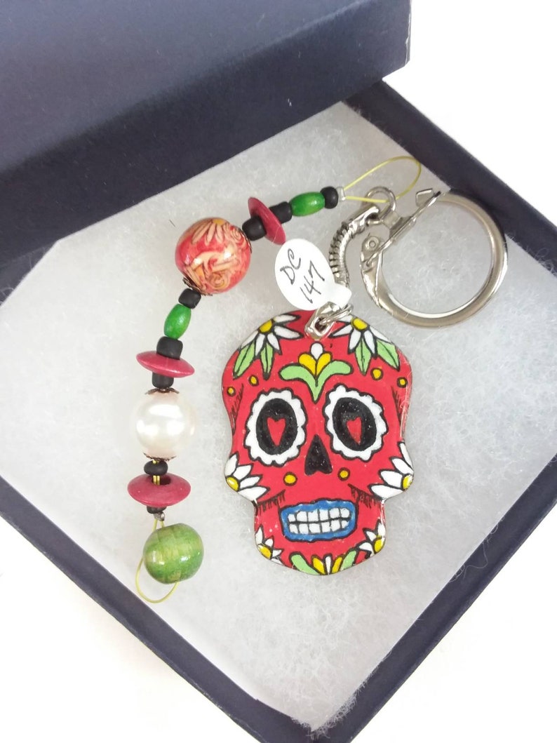 Skull keyring sugar skull sugar skull woman gift colored Etsy