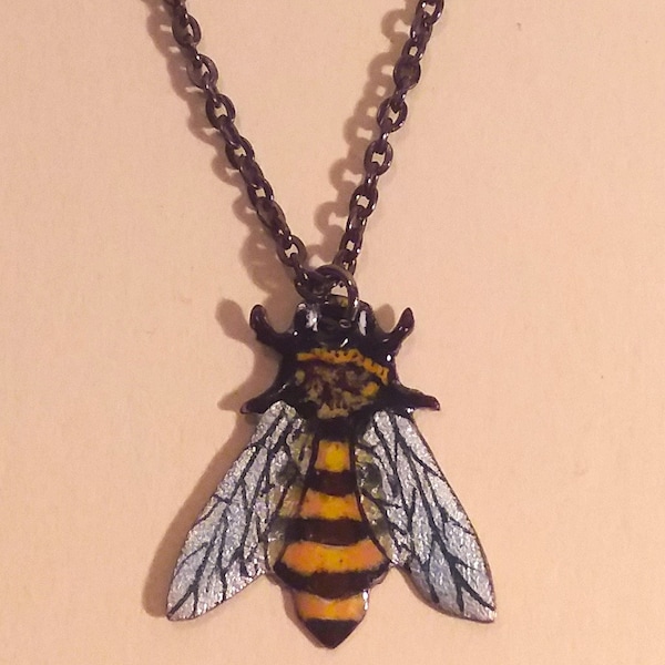 Pendentif abeille,pendant,abeille,bee,cadeau femme,colored pendant,cadeau de Noël,émail sur cuivre et argent,gift for woman