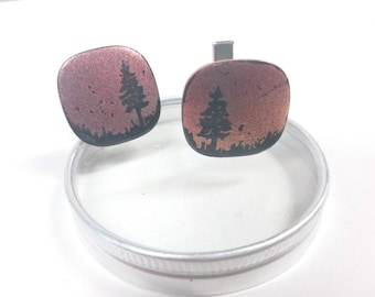 Cufflinks, cuff links, men's gifts, gifts for men, red cuff links, enamel cuff links, tree, tree, burgundy, burgundy, Father's Day