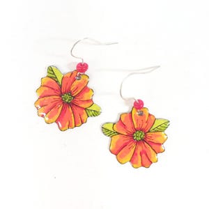 Boucles d'oreilles fleur,fleur orange,orange flower earings,style bohème,cadeau femme,cadeau adolescente,cadeau d'anniversaire,earings