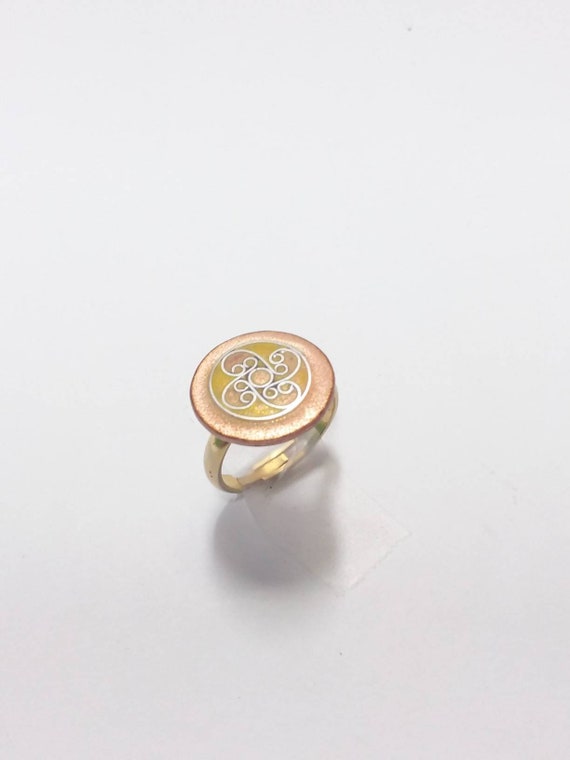 Enamel ring on copper, cloisonné silver wire, cloi