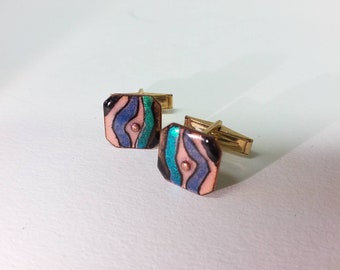 Cufflinks, cuff links, men's gifts, gifts for men, blue cuff links, enamel cuff links, abstract pattern