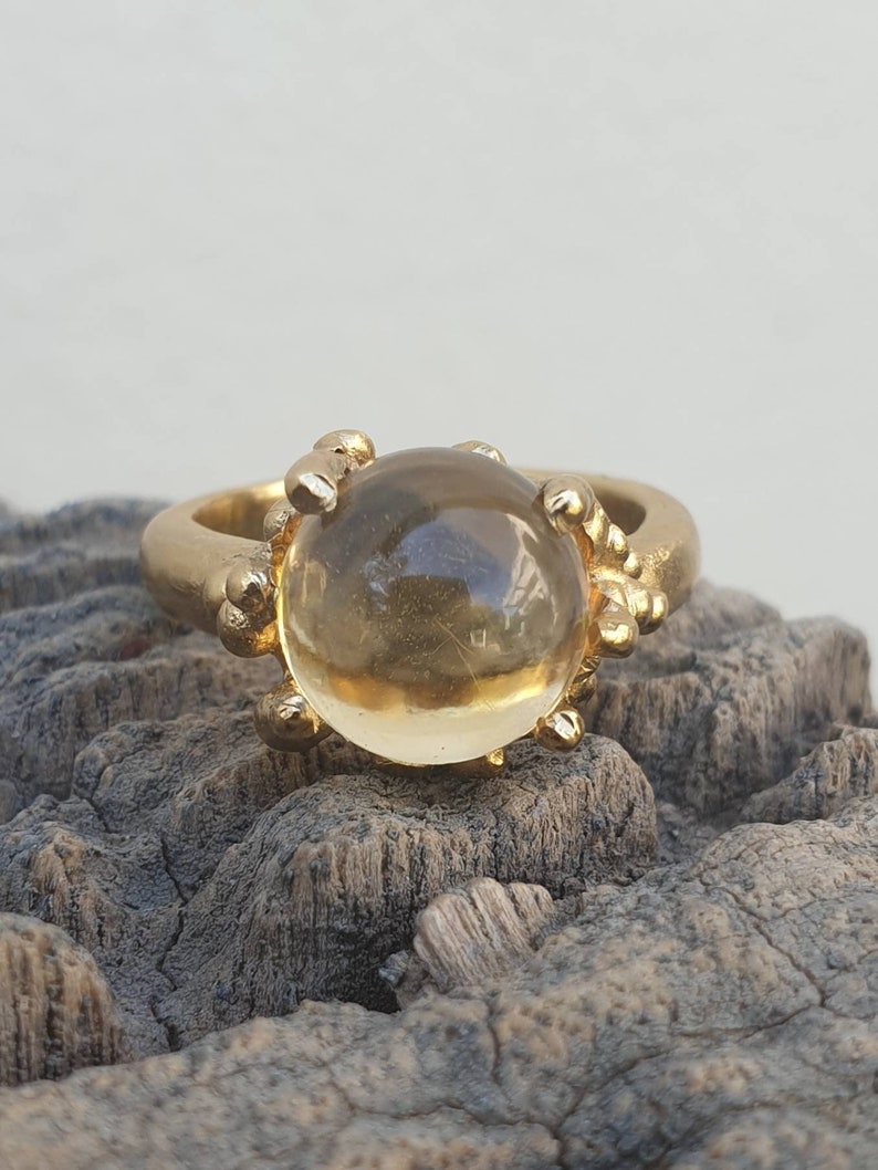Organic Gold ring with a citrine gem Coral citrine yellow Gemstone cocktail ring Citrine alternative engagement ring.