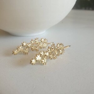 Stars 14 karat gold earrings. Gold star cluster earrings. Celestial ellegant stars earrings. Bridal dangle earrings. A gift for her. image 6