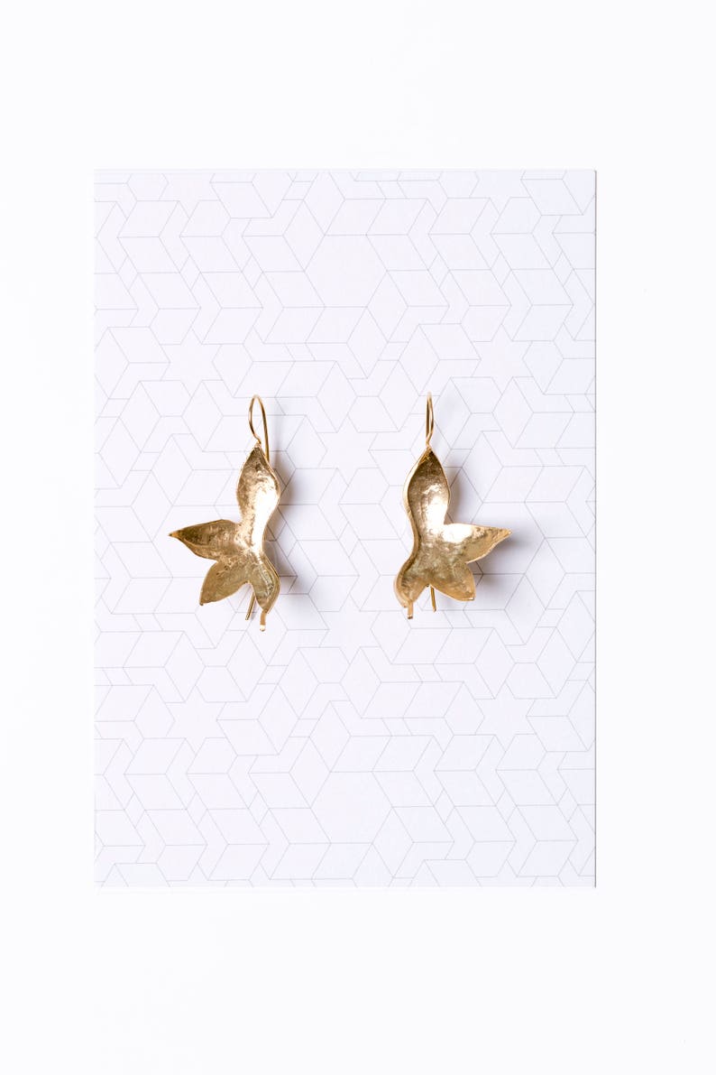 Gold statement leaf earrings. leaf earrings. Long gold leaf Etsy