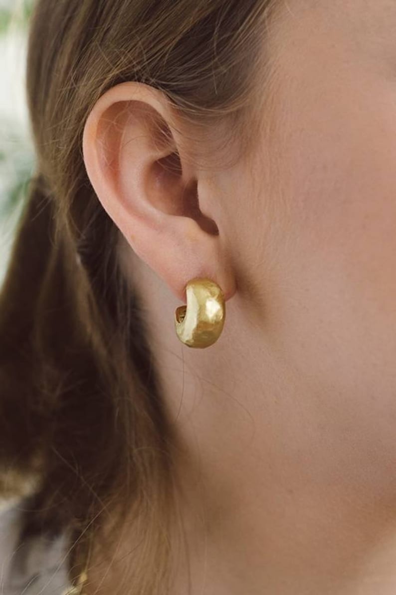 Wide Hoops. Gold Hoops Earrings. Chunky Stud Hoop Earrings. Etsy