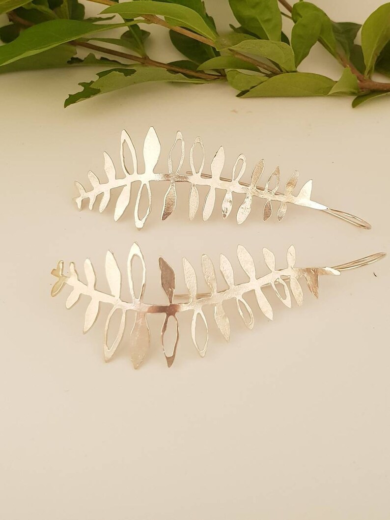 silver drop leaf earrings
