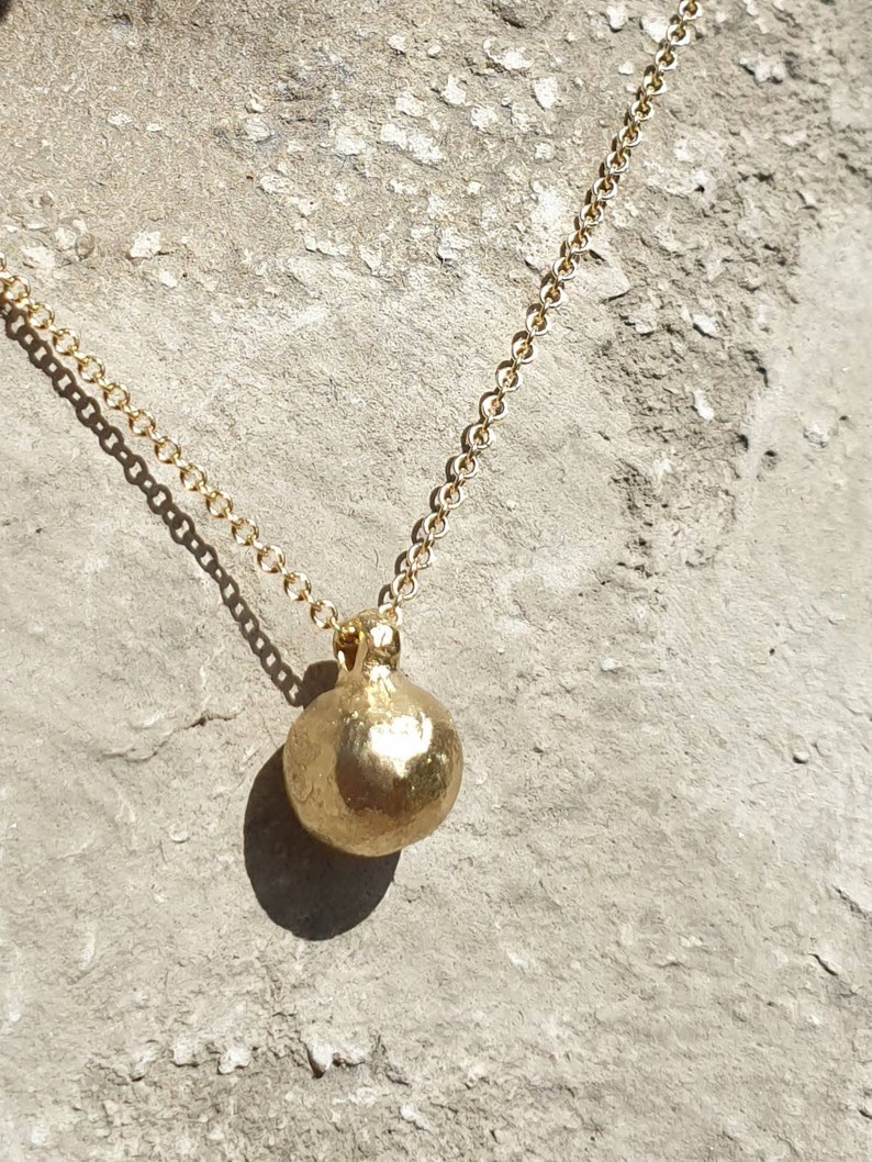 14 karat solid gold ball pendant necklace. gold ball necklace. minimalist necklace. pendant for women. gold ball. solid gold pendant. image 1