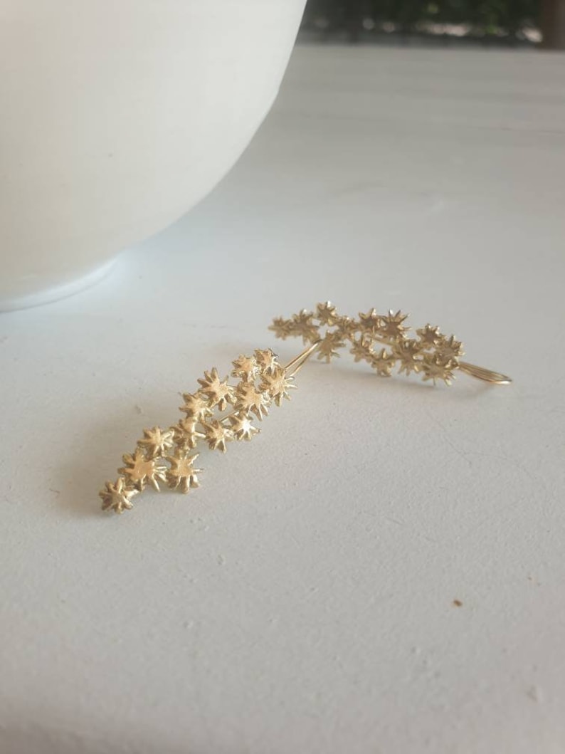 Stars 14 karat gold earrings. Gold star cluster earrings. Celestial ellegant stars earrings. Bridal dangle earrings. A gift for her. image 7