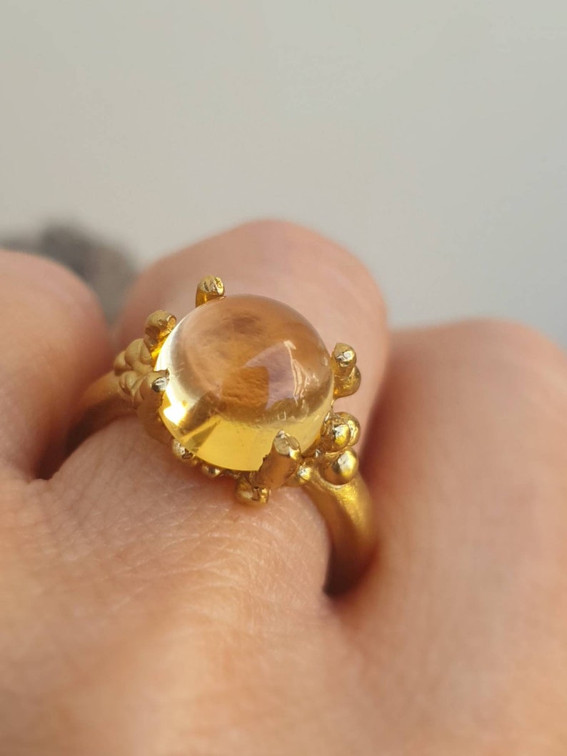 Organic Gold ring with a citrine gem Coral citrine yellow Gemstone cocktail ring Citrine alternative engagement ring.