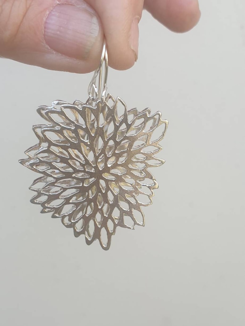 bridal earrings Dramatic earrings Silver flower earrings dangle silver flower earrings large flower earrings Flower Statement earrings