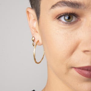 14  karat Gold hoop earrings. Large hammered hoop earrings. Light Hand made Textured earrings. Classic simple. Valentine Gift for her.