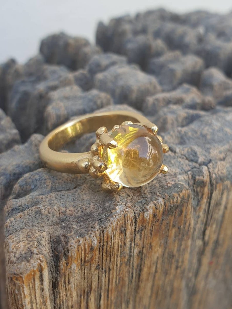 Organic Gold ring with a citrine gem Coral citrine yellow Gemstone cocktail ring Citrine alternative engagement ring.