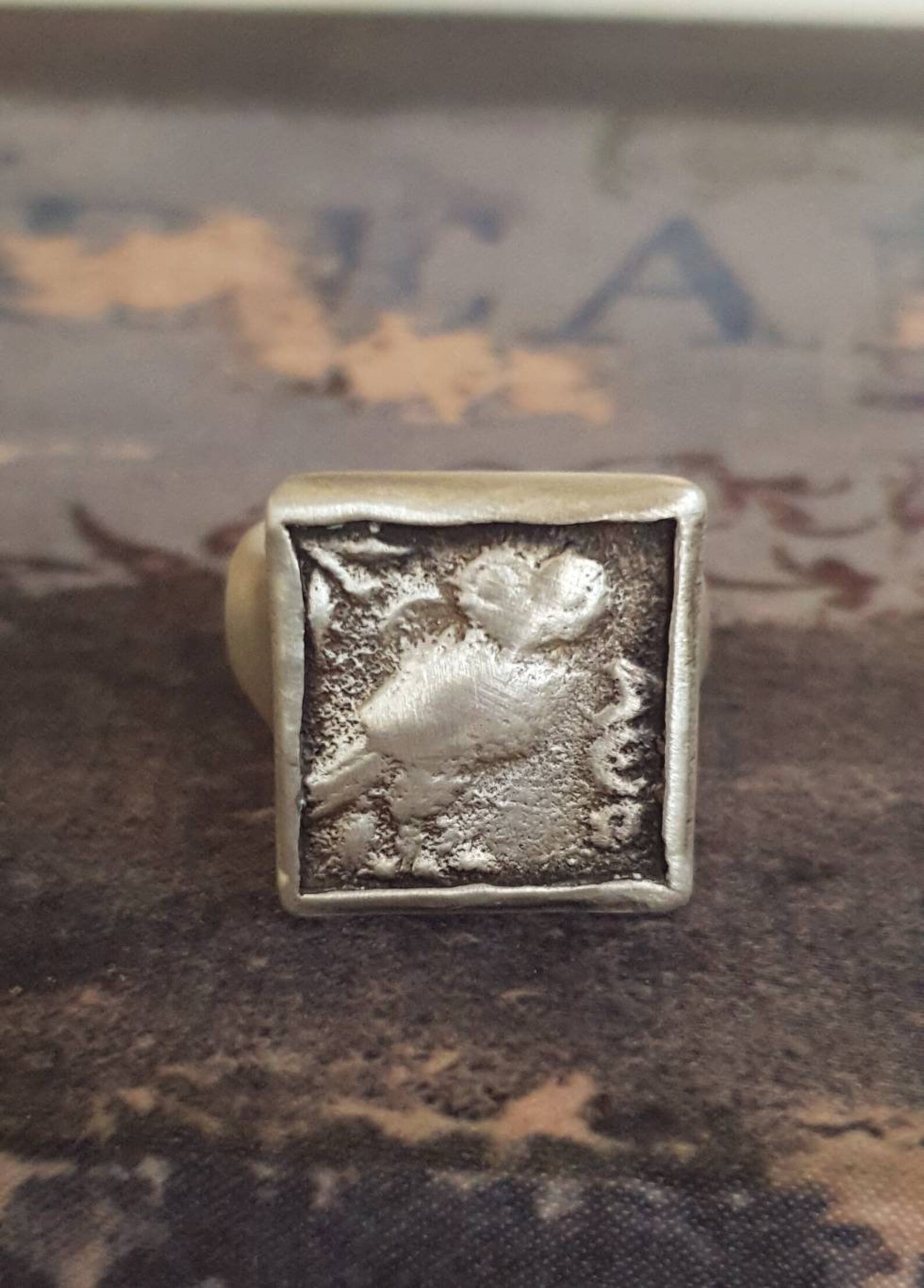 Sterling Silver Owl Ring. Owl Square Seal Ring. Stamp Etsy