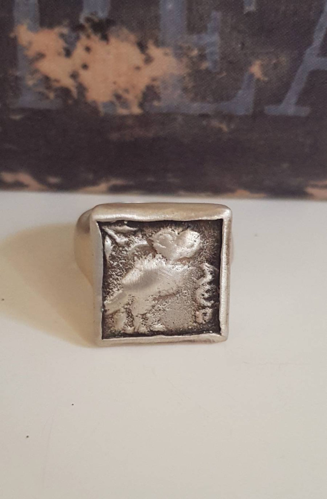 Sterling Silver Owl Ring. Owl Square Seal Ring. Stamp Etsy Israel