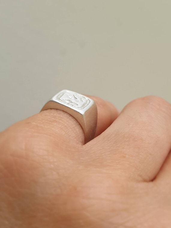 Sterling Silver Pinky Signet Ring: Handmade Square Stamp Ring