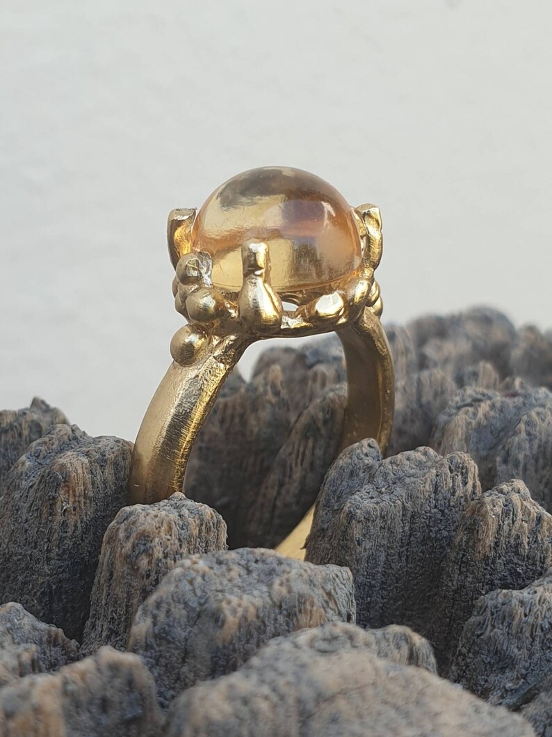 Organic Gold ring with a citrine gem Coral citrine yellow Gemstone cocktail ring Citrine alternative engagement ring.