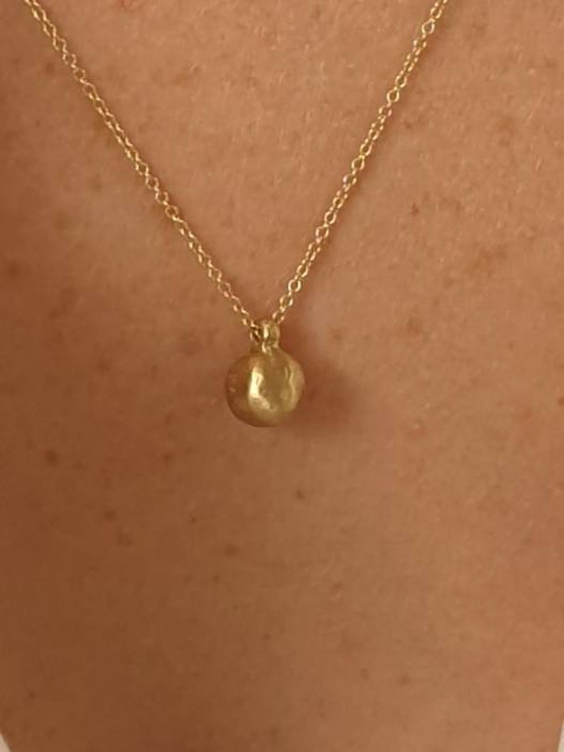 14 karat solid gold ball pendant necklace. gold ball necklace. minimalist necklace. pendant for women. gold ball. solid gold pendant. image 6
