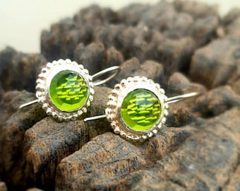 Peridot green earrings, Silver gem earrings. Green gem earrings. Silver bridal dangle earrings. August Gemstone drop earrings. Christmas gif