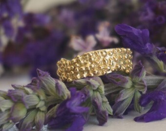 Solid gold bubbles ring. 14 karat solid gold ring. Gold wide ring band. Caviar band. Dots ring. Organic ring .Alternative wedding band