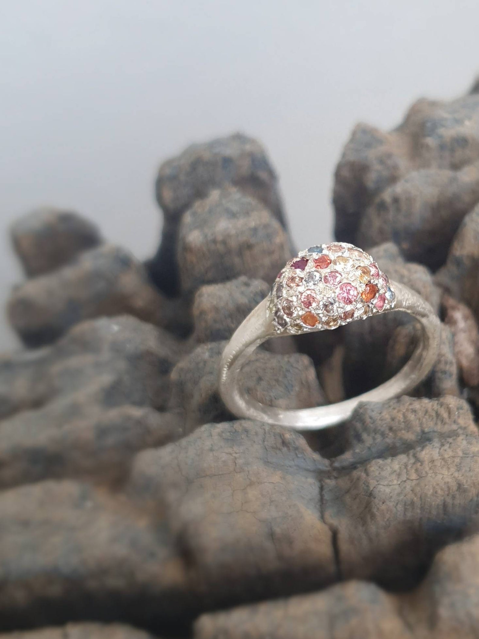 Silver Multy Color Saphire Ring. Multy Ssphire Ring. Pave - Etsy