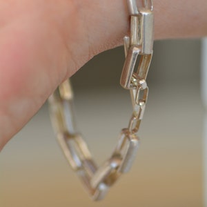 Chunky Sterling Silver Chain Bracelet: Handmade Geometric Rectangle Links