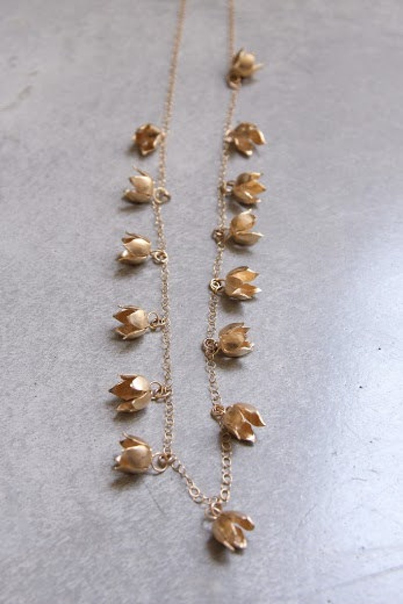 Gold Buds Necklace. Long Flower Statement Necklace. Designer Etsy Israel